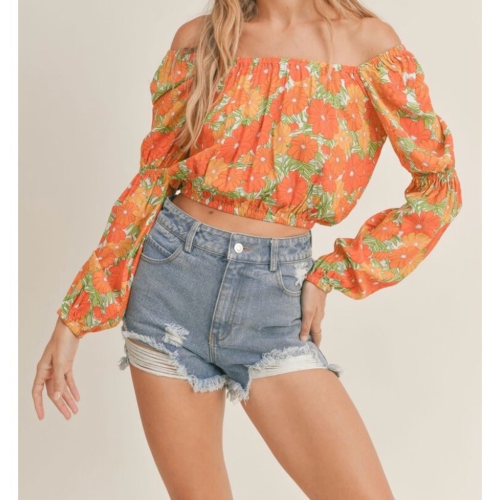 Bohemian Forever Summer Orange Poppy Crop Top XS NEW